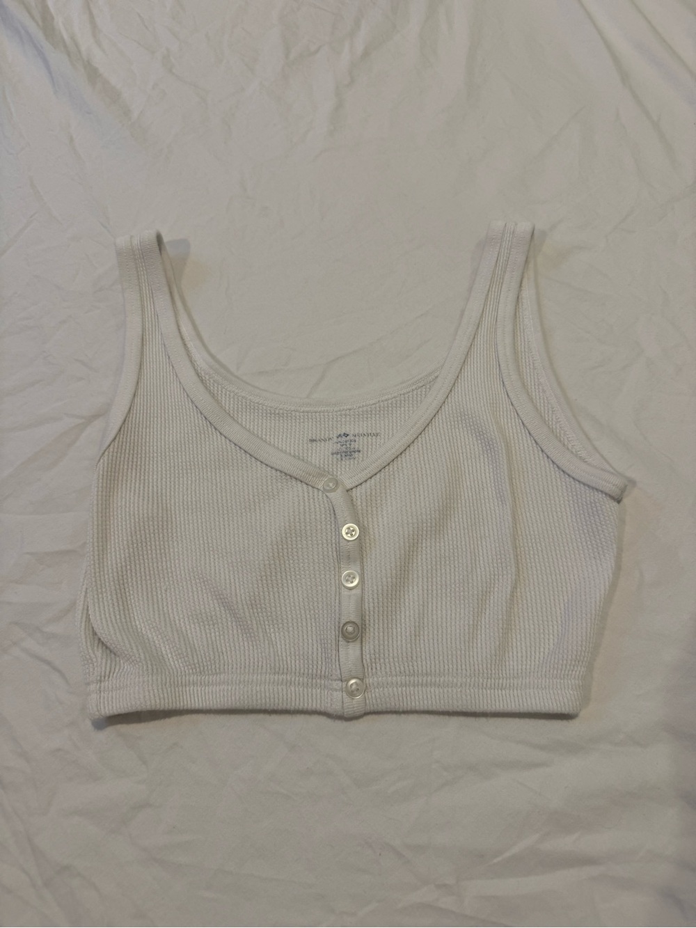 Brandy Melville White Ribbed Button-Front Crop Tank